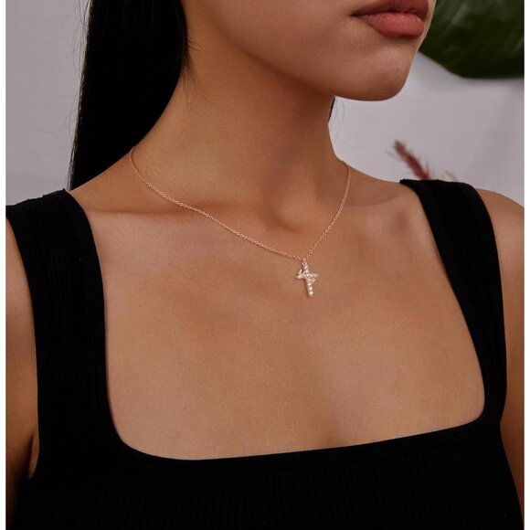 Perfect Gift Women Rose Crown Cross Necklace Gold Silver Plated Faith Jewelry - Picture 4 of 7